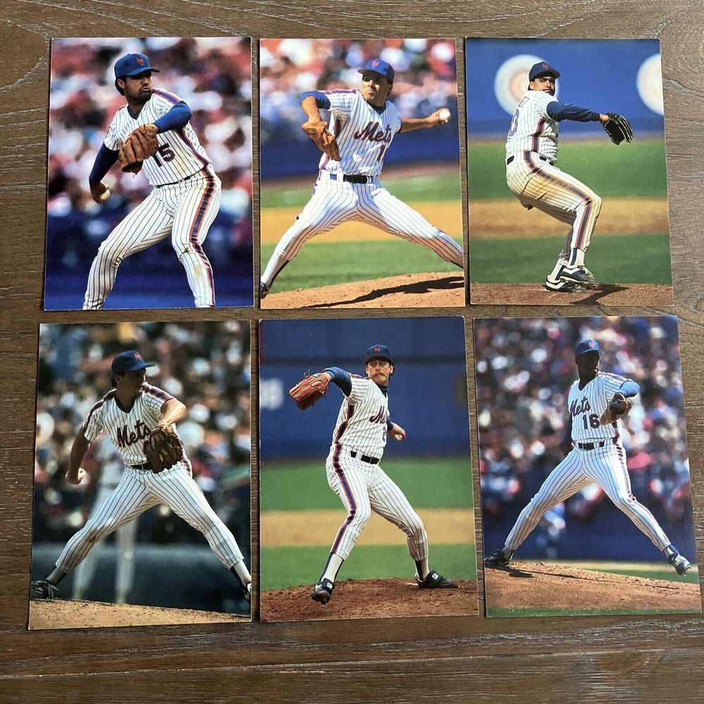 VINTAGE SET OF 6 1980'S NEW YORK METS PITCHERS POSTCARD SPONSER - WIZ / GOLDSTAR